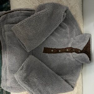 Free People Gray and Brown Sherpa Jacket